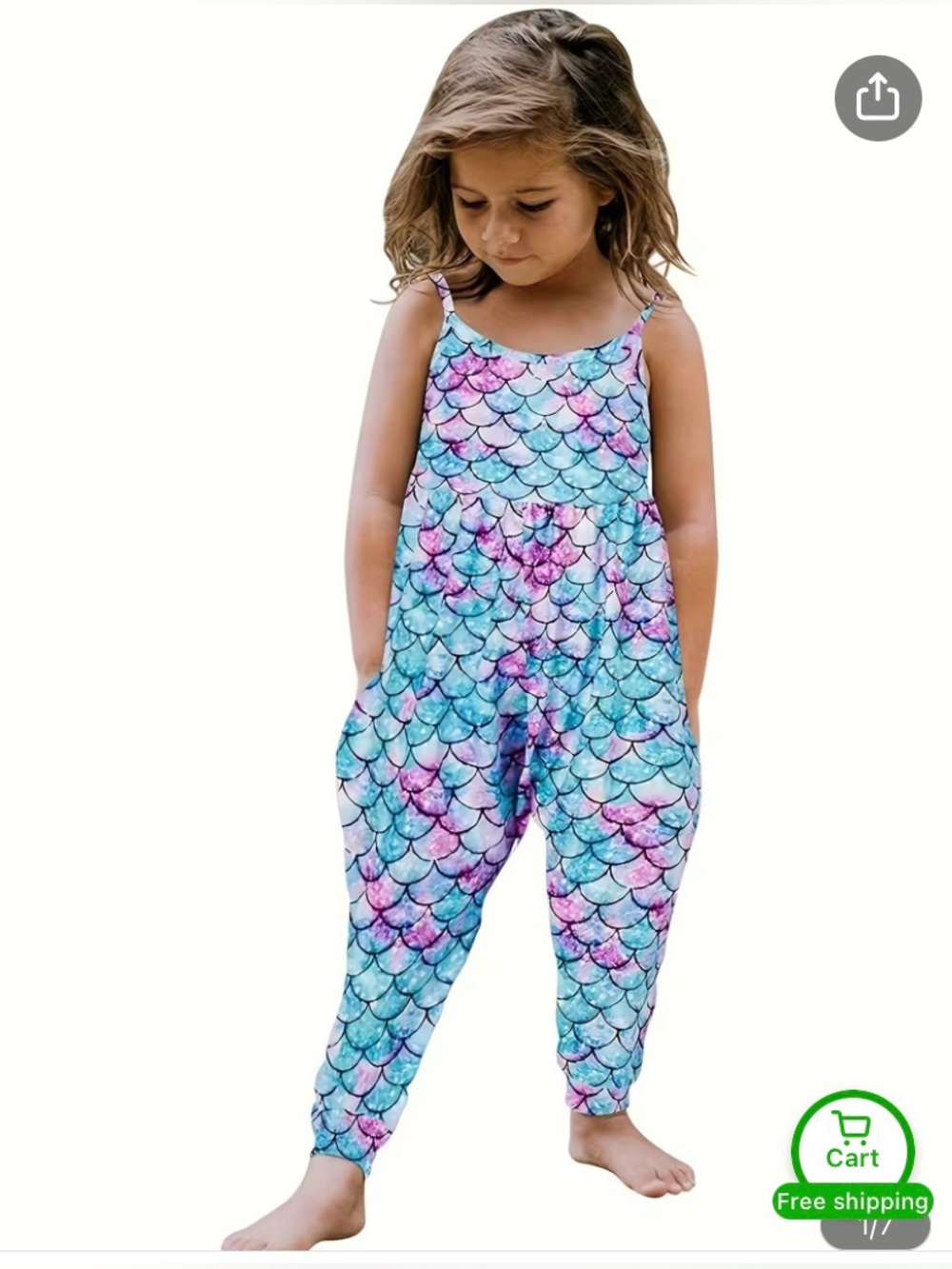 NWOT Boutique Mermaid Scale Romper Jumpsuit w/ Pockets - 6 (120)
